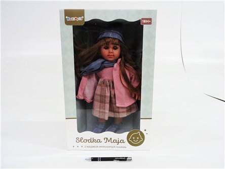 LALKA SŁODKA MAJA, róż. płaszcz, 27x10,7x43 cm