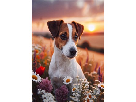 MOZAIKA d.DIAMENTOWA,40X30 cm.Jack Russel w kwiat.