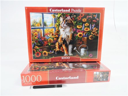 CAS. PUZZLE 1000 el. Medytujący kot wśród kwiatów