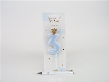 ŚWIECZKA urodzinowa CYFRA 3 niebieski 9,5 cm