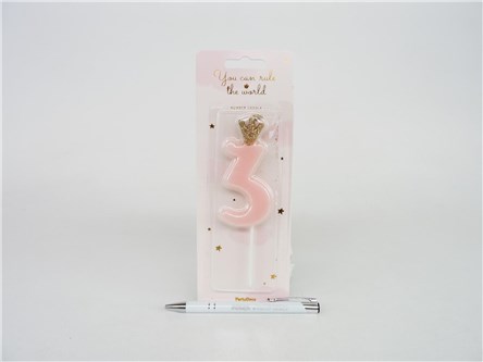 ŚWIECZKA urodzinowa CYFRA 3 róż 9,5 cm
