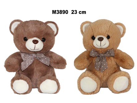 PLUSZ MIŚ 2 kol 23 cm brązowa kokarda w kropki