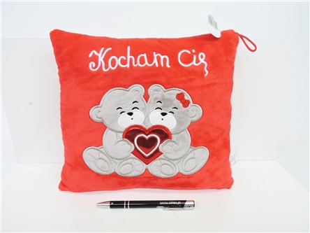 *PLUSZ PODUSZKA 25x25 cm, "KOCHAM CIĘ", misie