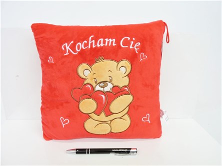 *PLUSZ PODUSZKA 25x25 cm, "KOCHAM CIĘ", miś